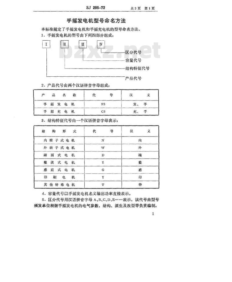 SJ 295-1972 手摇发电机型号命名方法