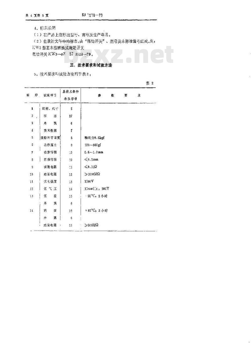 SJ 1518-1979 KW3型微动开关