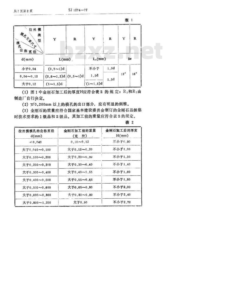 SJ 1274-1977 金刚石拉丝模