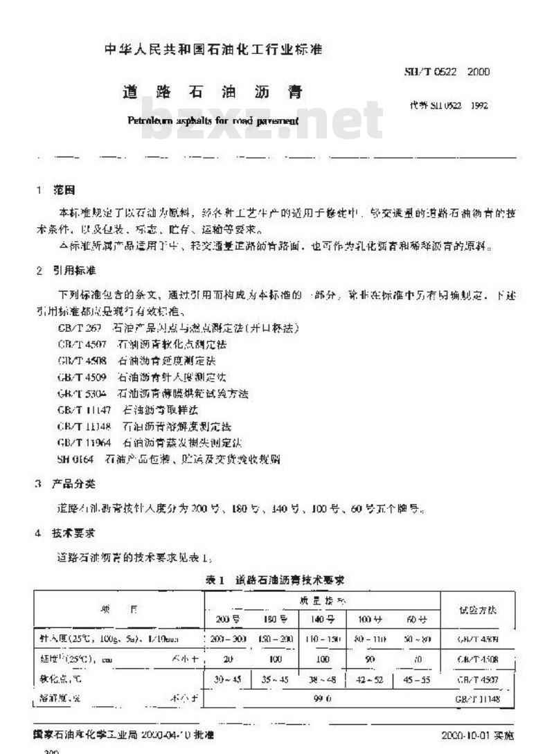 SH 0522-2000 道路石油沥青
