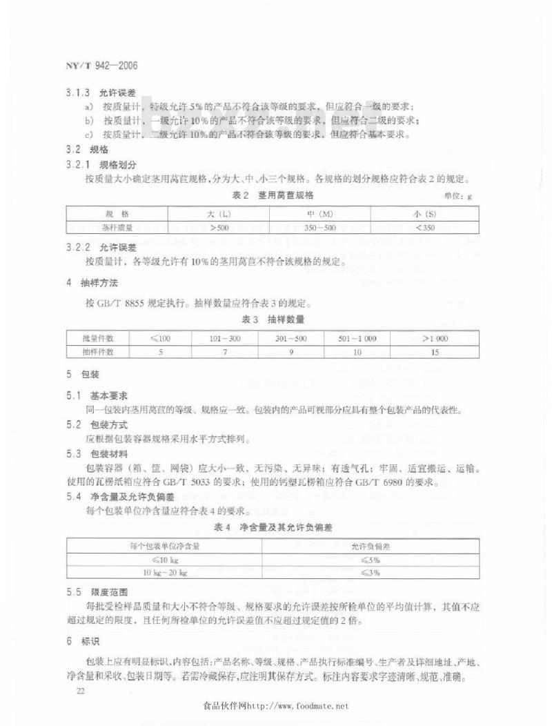NY/T 942-2006 茎用莴苣等级规格