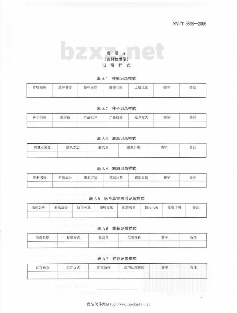 NY/T 5336-2006 无公害食品粮食生产管理规范