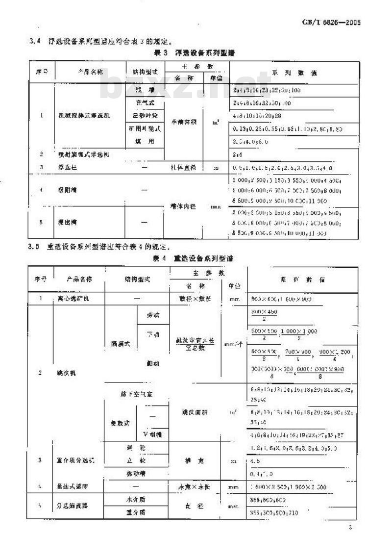 GB/T 6826-2005 洗选设备 系列型谱