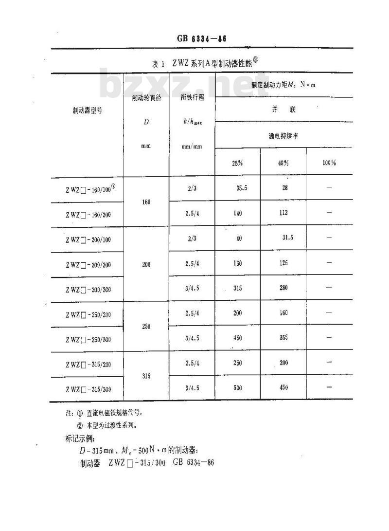 GB/T 6334-1986 直流电磁铁块式制动器