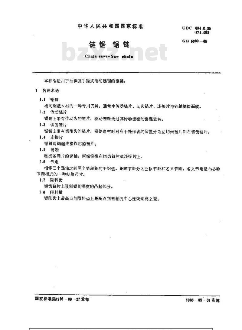 GB/T 5389-1985 链锯 锯链