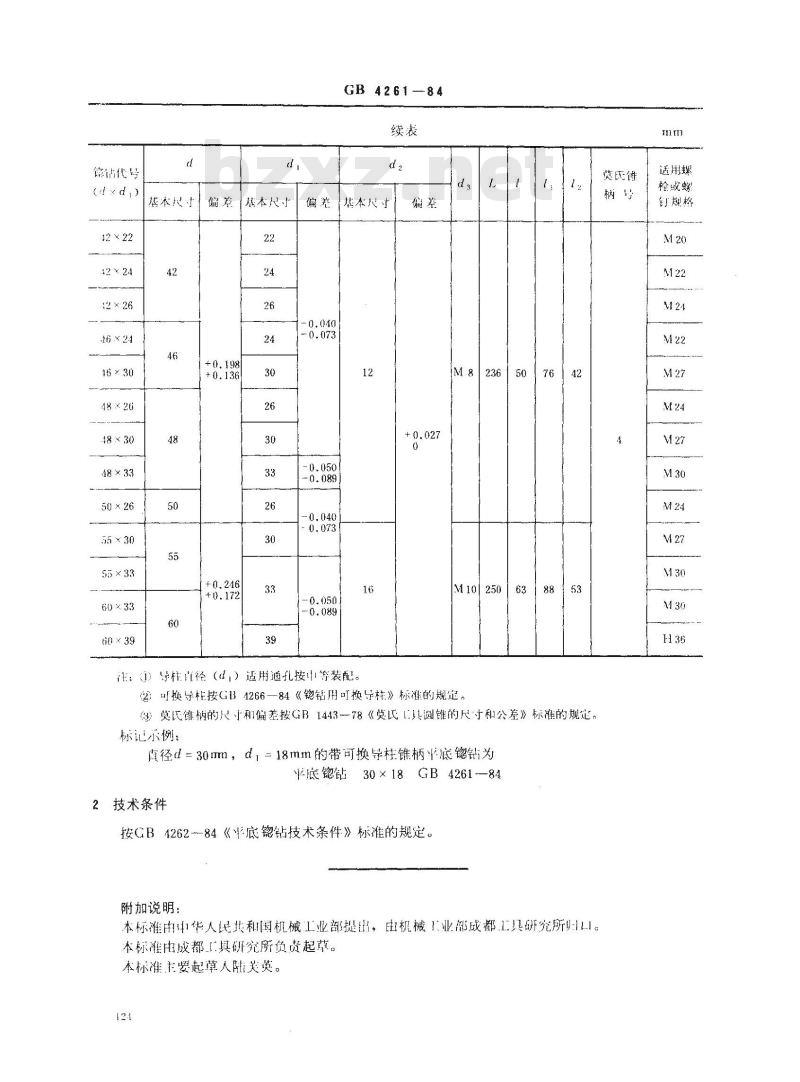 GB/T 4261-1984 带可换导柱锥柄平底锪钻