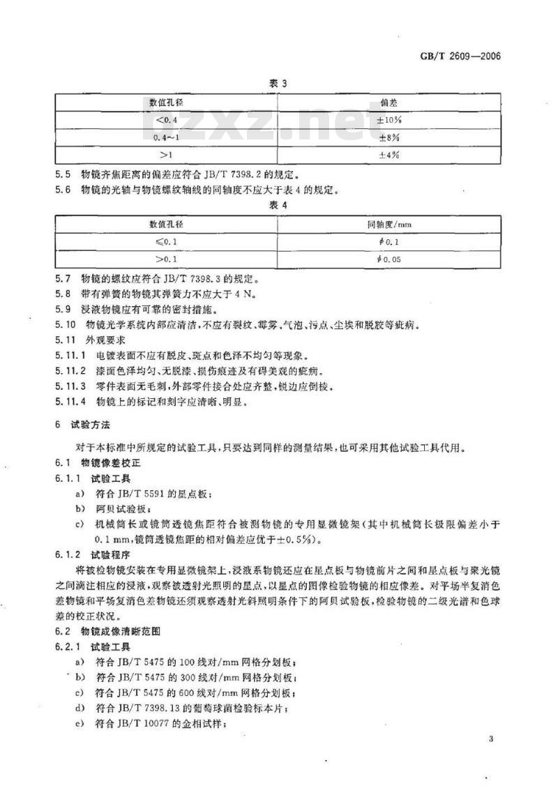 GB/T 2609-2006 显微镜-物镜