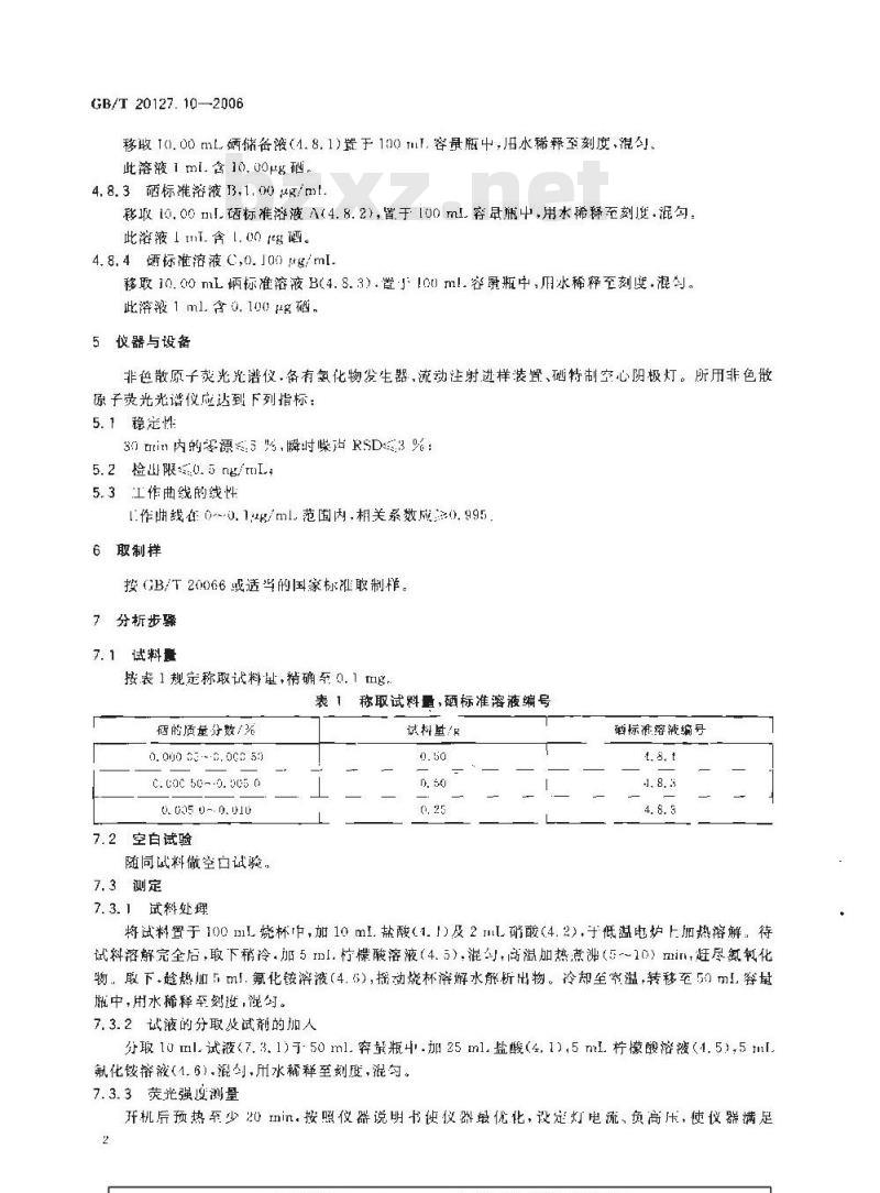 GB/T 20127.10-2006 钢铁及合金 痕量素的测定 第10部分：氢化物发生-原子荧光光谱法测定硒含量
