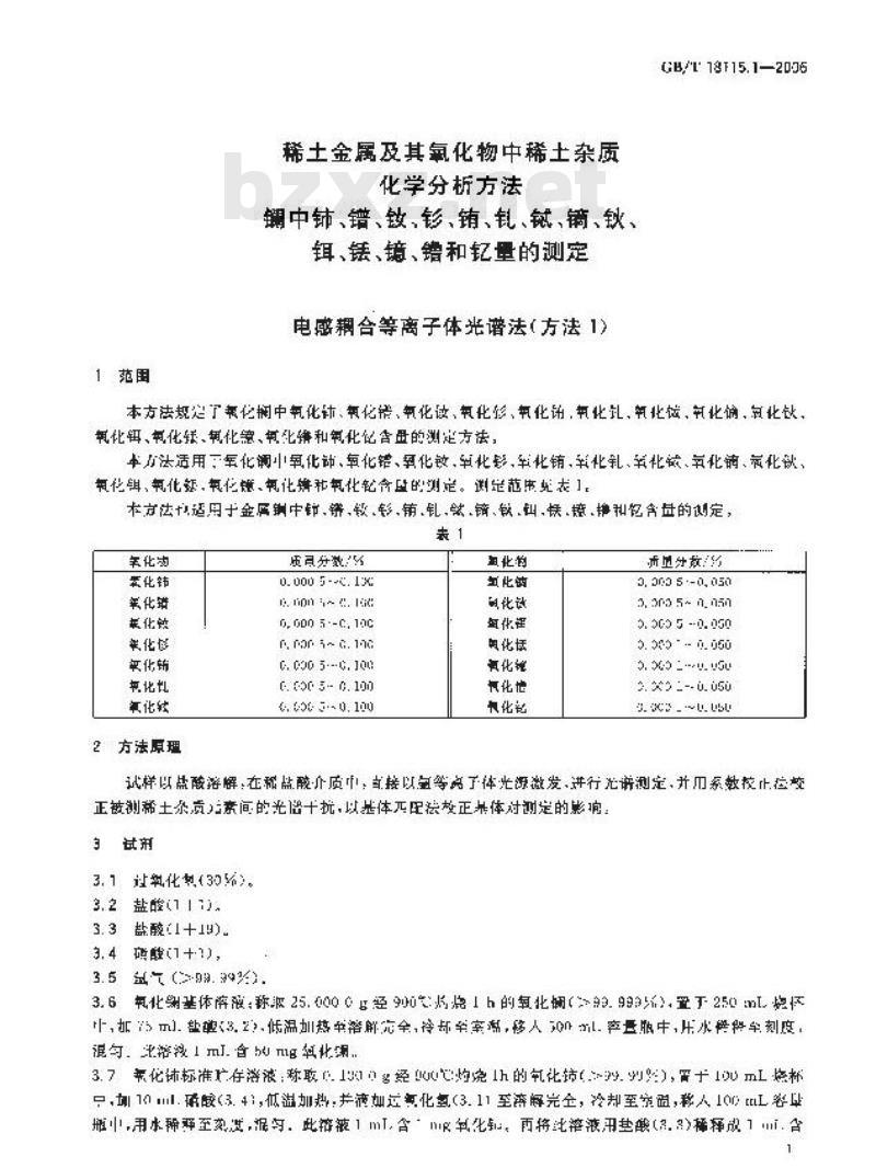 GB/T 18115.1-2006 稀土金属及其氧化物中稀土杂质化学分析方法 镧中铈、镨、钕、钐、铕、钆、铽、镝、钬、铒、铥、镱、镥和钇量的测定