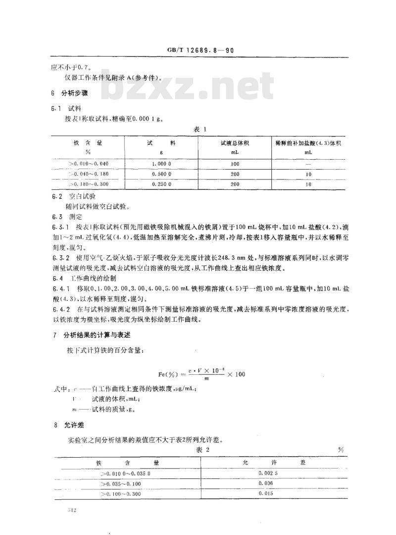 GB/T 12689.8-1990 锌及锌合金化学分析方法 火焰原子吸收光谱法测定铁量