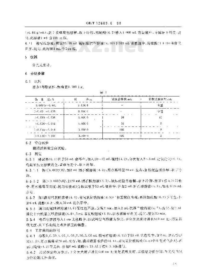 GB/T 12689.6-1990 锌及锌合金化学分析方法 苯芴酮- 溴化十六烷基三甲胺分光光度法测定锡量