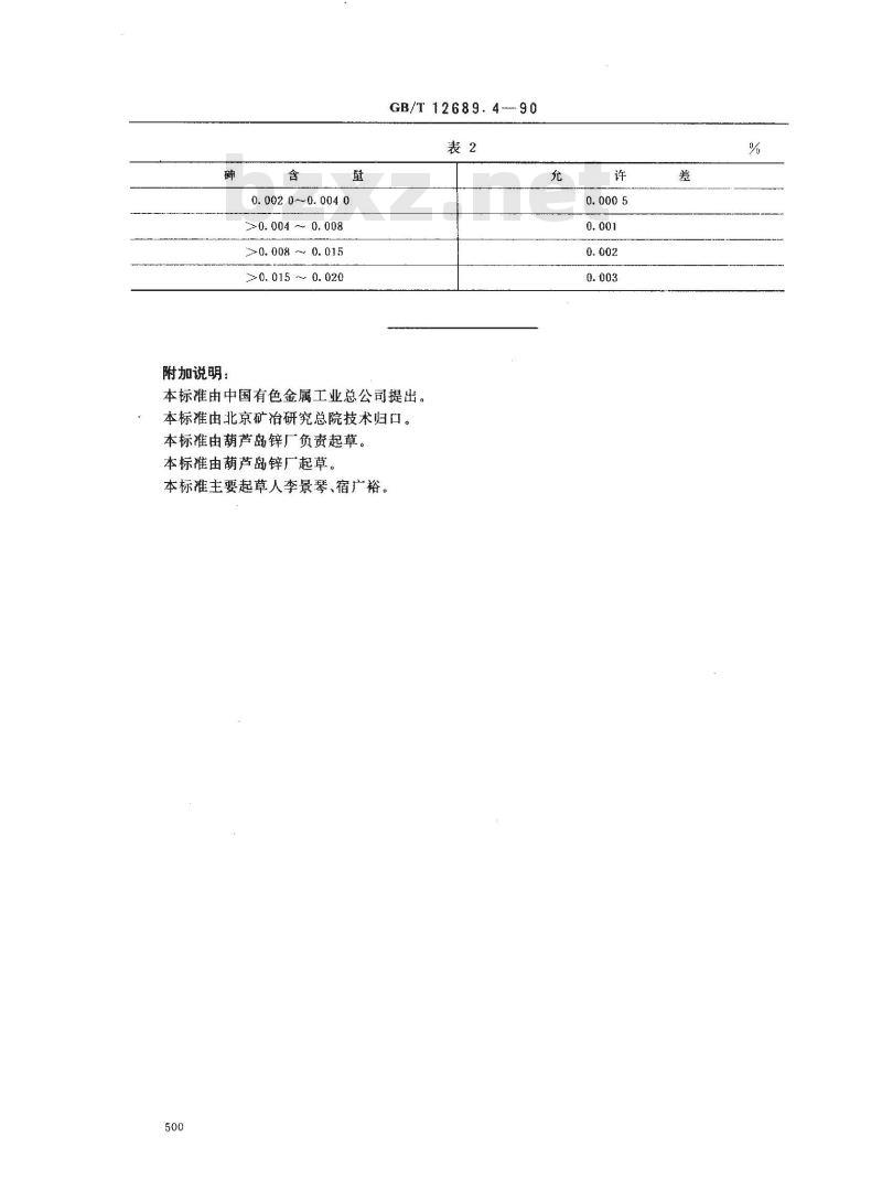 GB/T 12689.4-1990 锌及锌合金化学分析方法 钼蓝分光光度法测定砷量