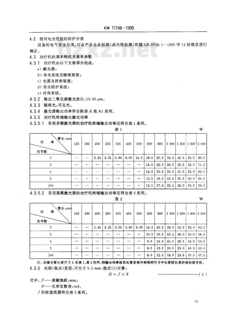 GB 11748-1999 二氧化碳激光治疗机