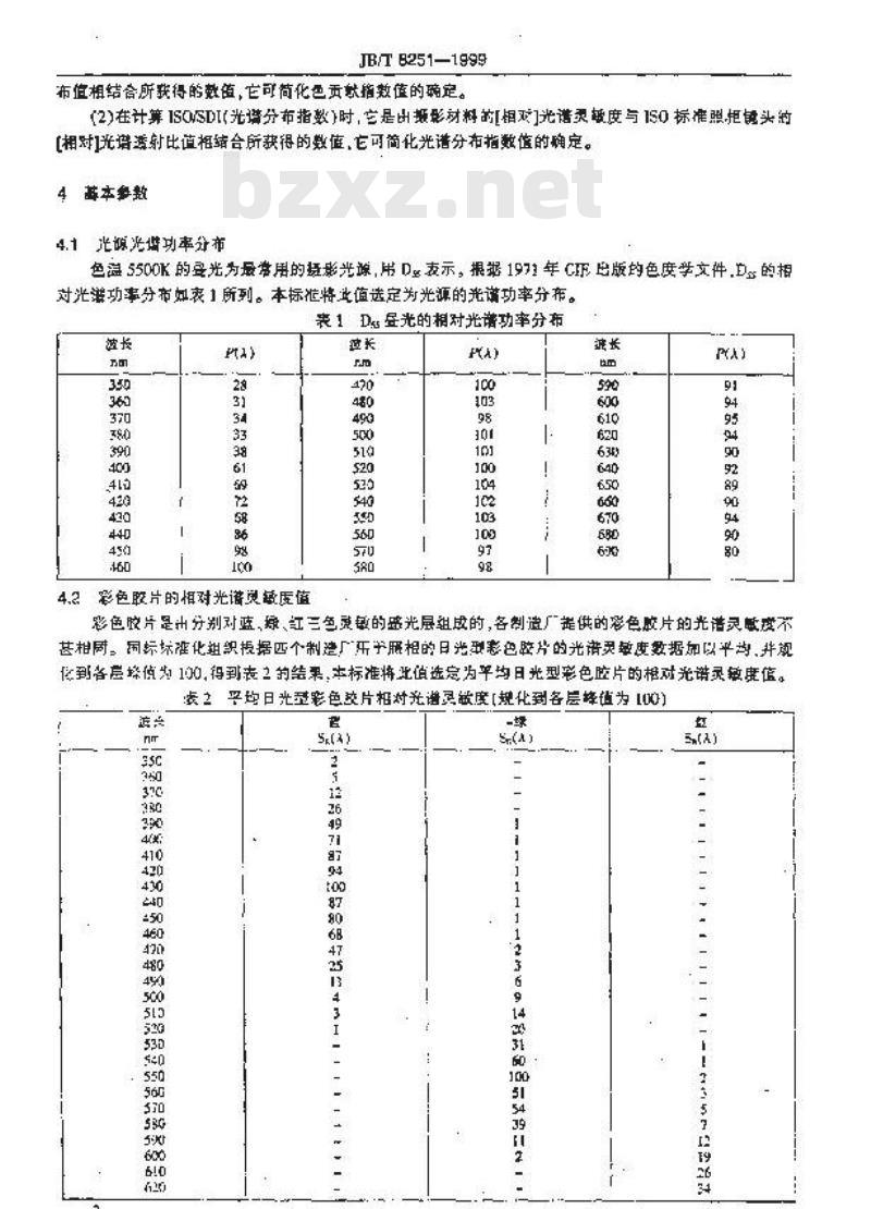 JB/T 8251-1999 照相镜头的色贡献指数