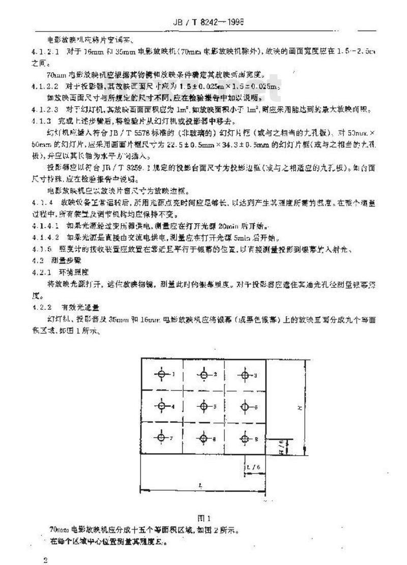 JB/T 8242-1998 正面放映设备 银幕照度测量方法