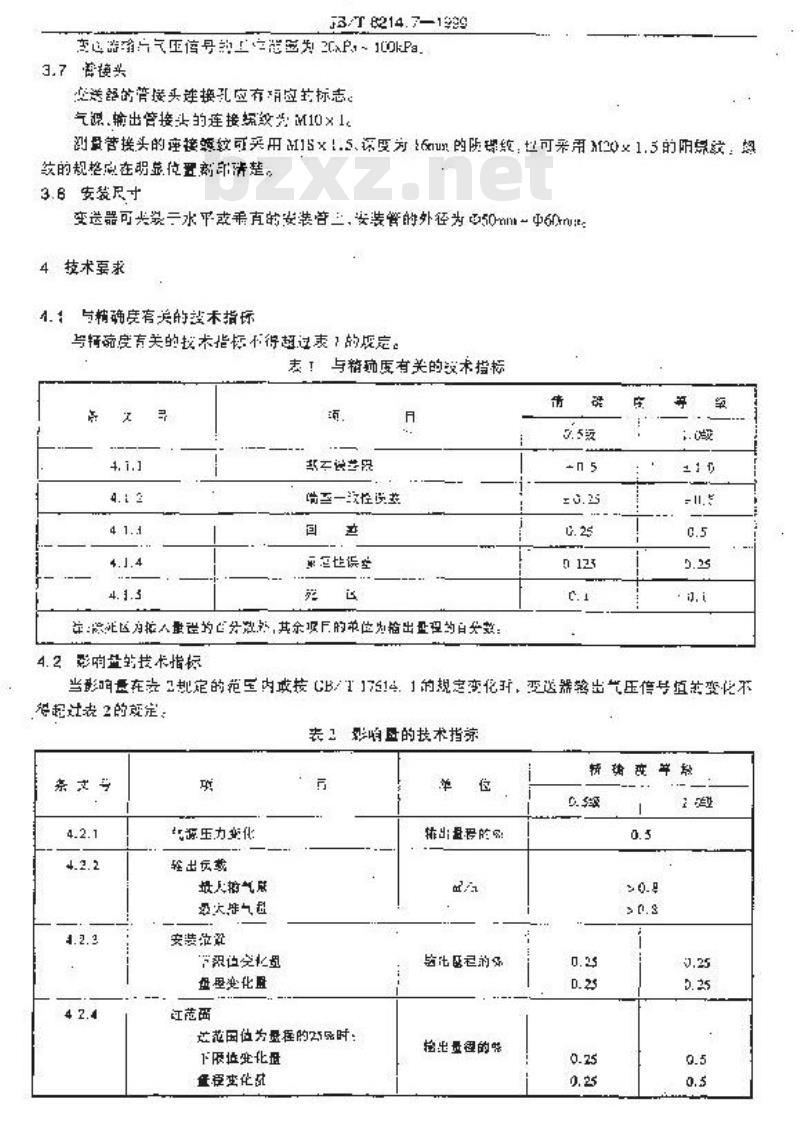 JB/T 8214.7-1999 QDZ气动单组合仪表 压力变送器