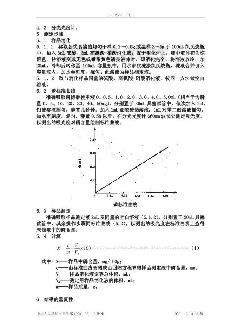 GB/T 12393-1990 食物中磷的测定方法