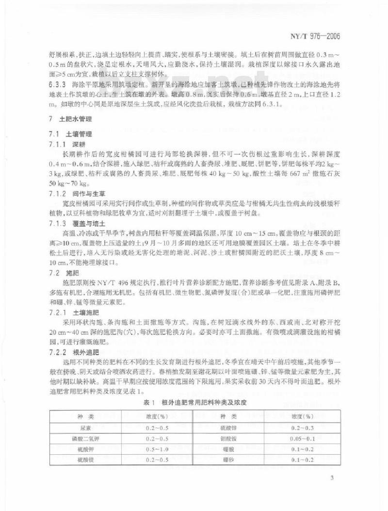 NY/T 976-2006 浙南闽西粤东宽皮柑橘生产技术规程