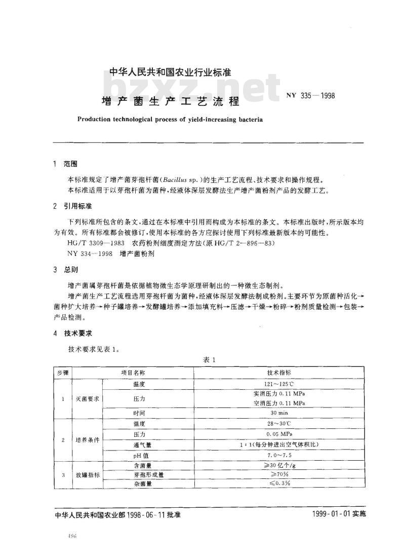 NY 335-1998 增产菌生产工艺流程