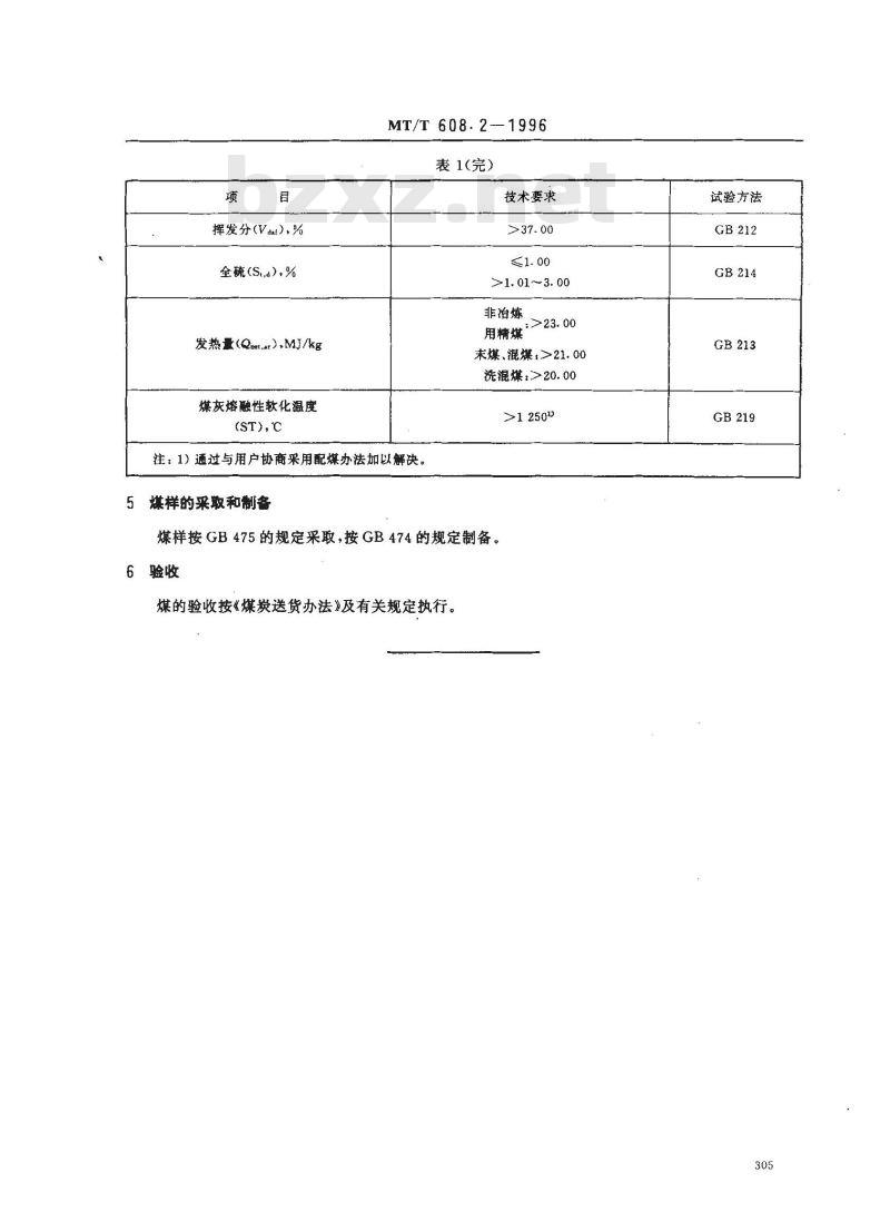 MT/T 608.2-1996 发电煤粉锅炉用兖州矿务局煤技术条件