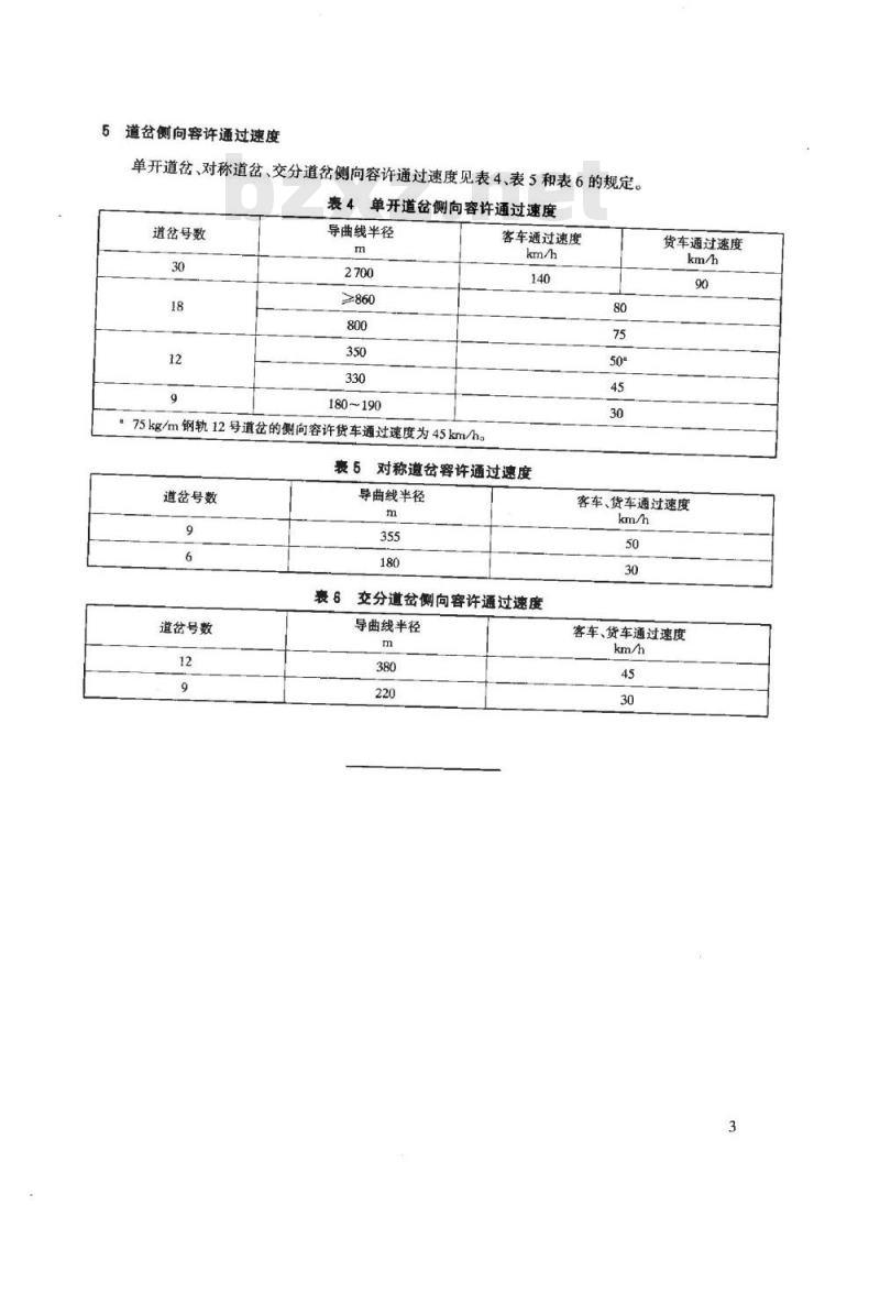 TB/T 2477-2006 铁路道岔的容许通过速度