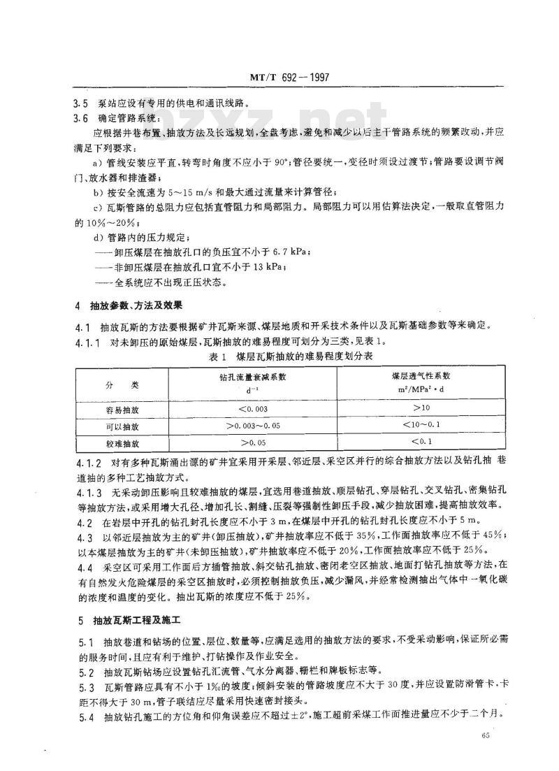 MT/T 692-1997 煤矿瓦斯抽放技术规范