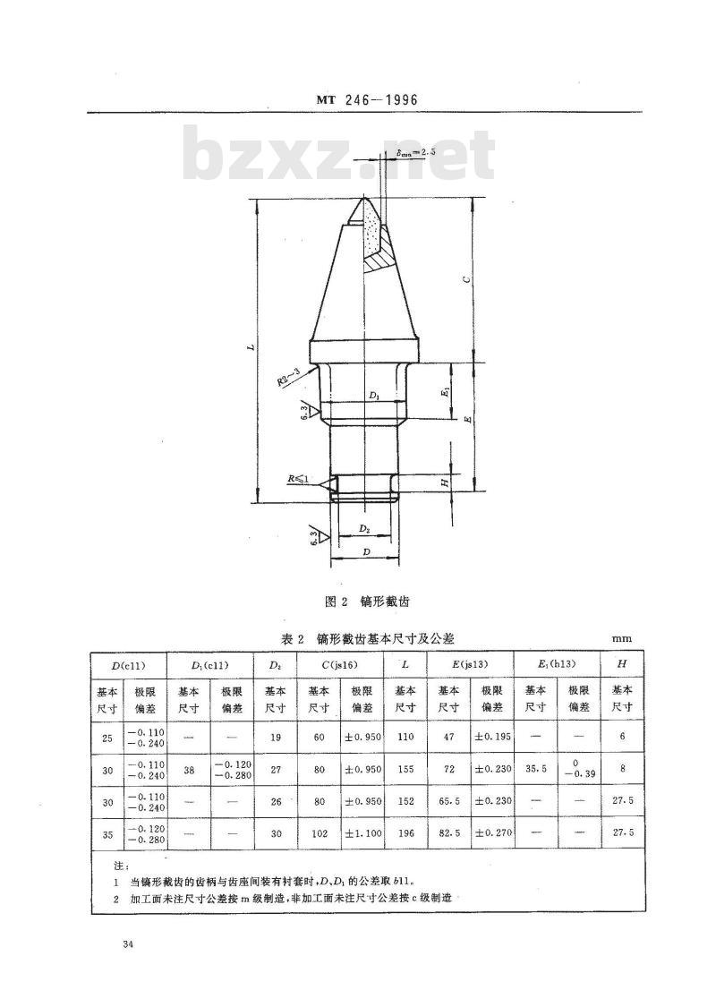 MT 246-1996 煤矿用截齿