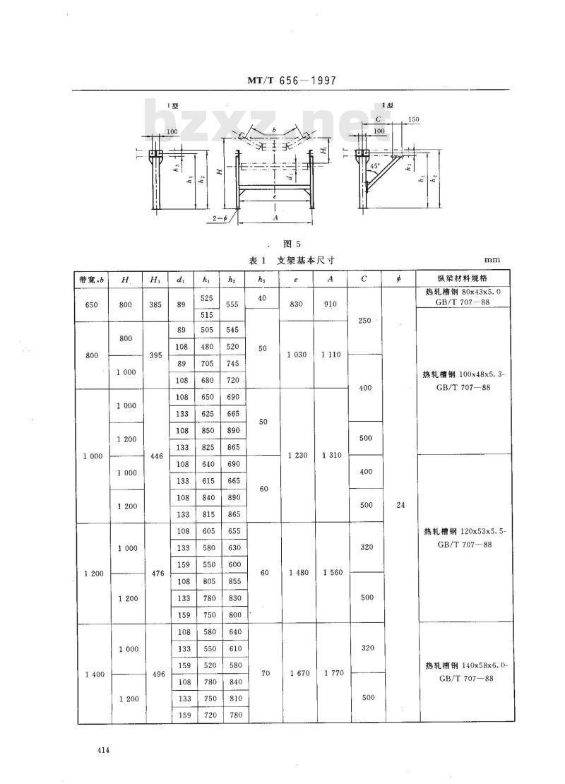 MT/T 656-1997 煤矿用带式输送机机架型式与基本尺寸