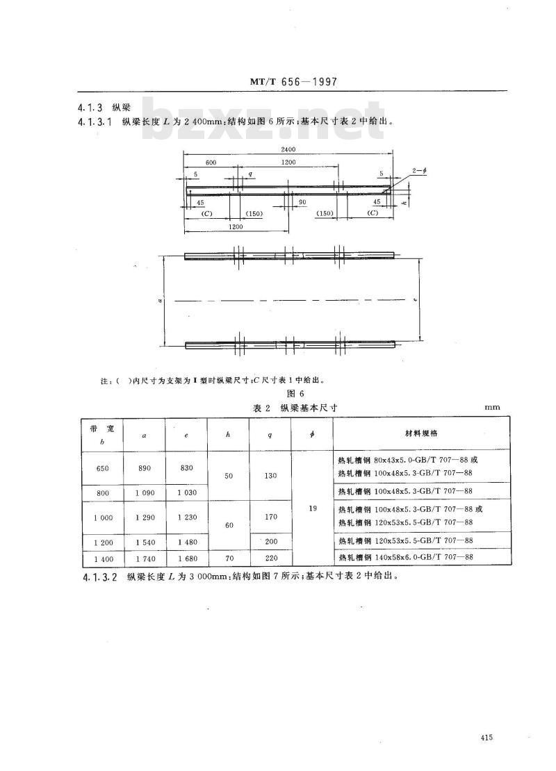 MT/T 656-1997 煤矿用带式输送机机架型式与基本尺寸