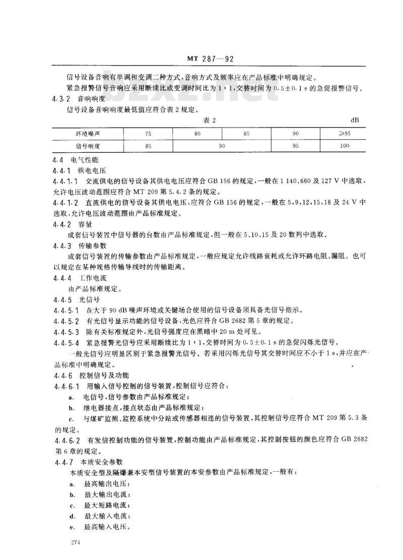MT 287-1992 煤矿信号设备通用技术条件