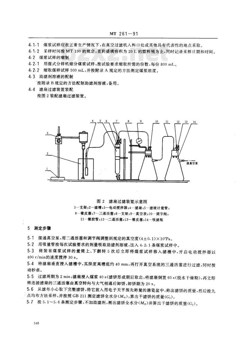 MT 261-1991 送煤厂真空过滤机用助滤剂使用性能测定方法