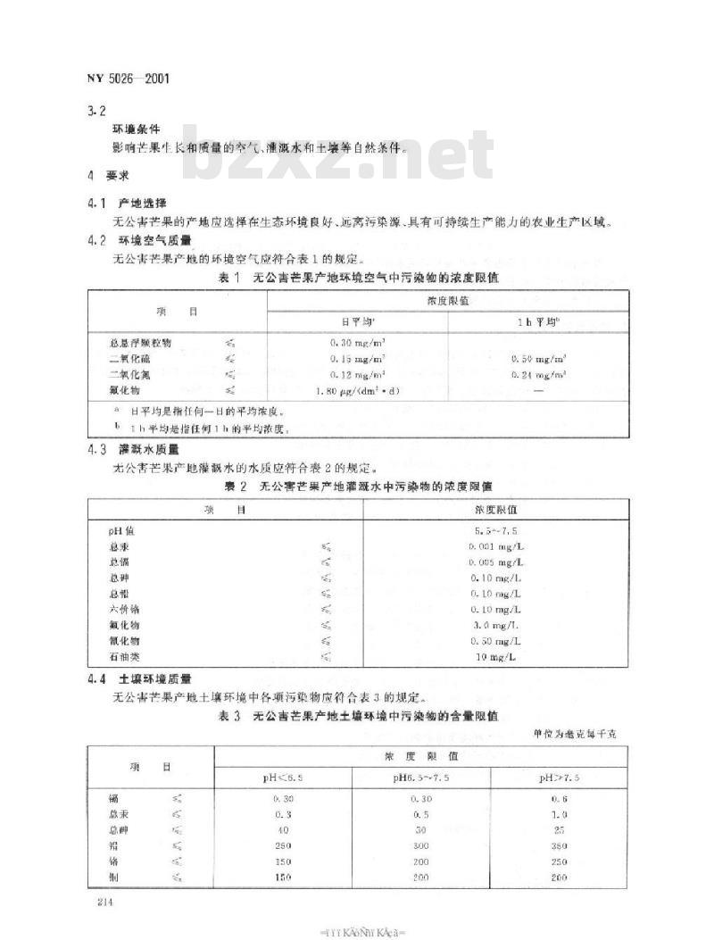 NY 5026-2001 无公害食品 芒果产地环境条件