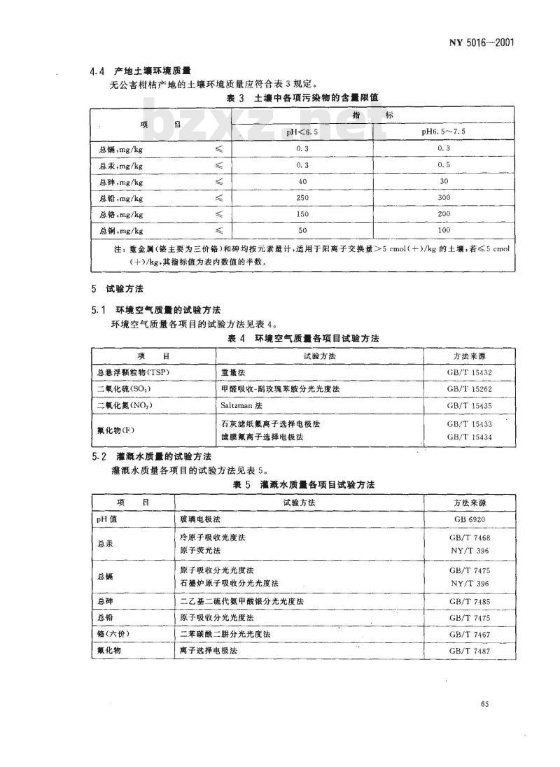NY 5016-2001 无公害食品 柑桔产地环境条件