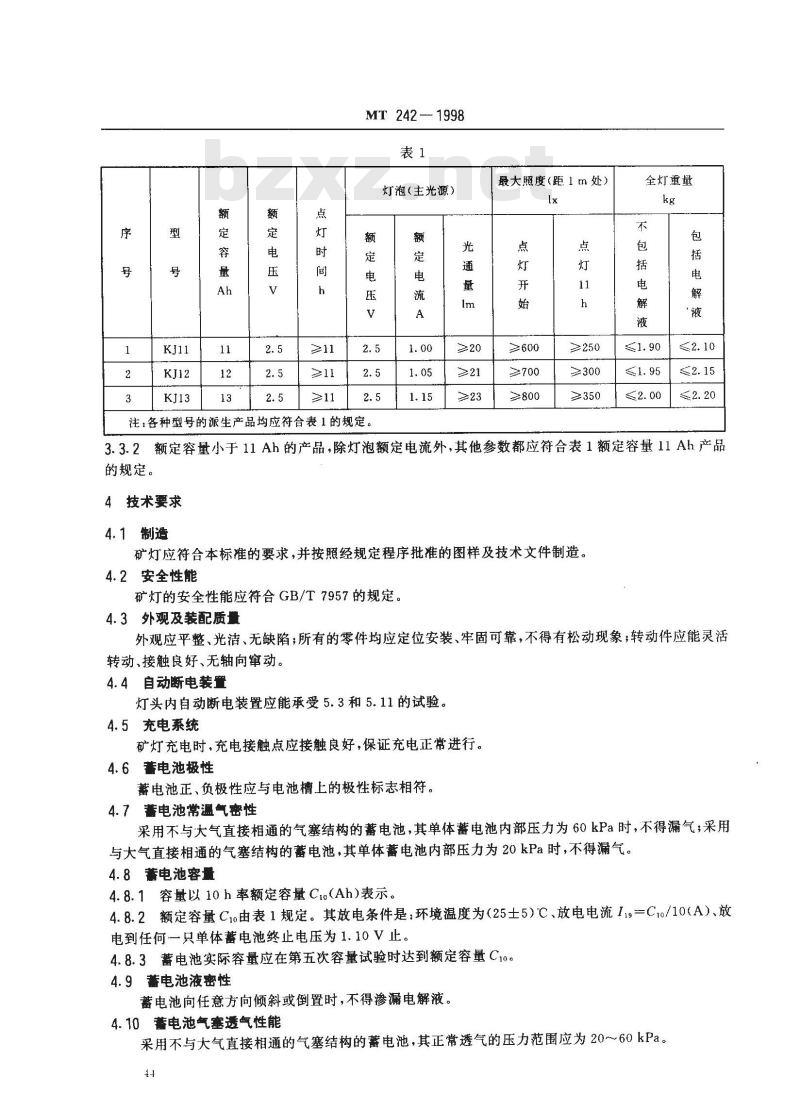 MT 242-1998 KJ型矿灯