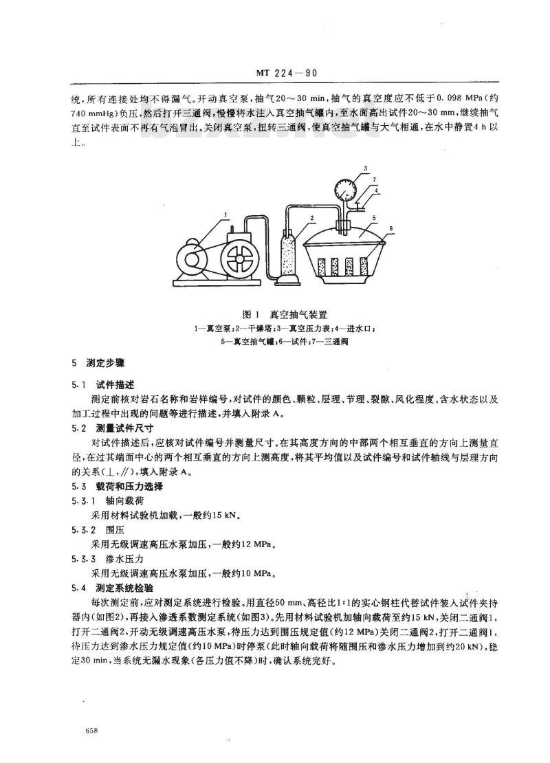 MT 224-1990 煤和岩石渗透系数测定方法