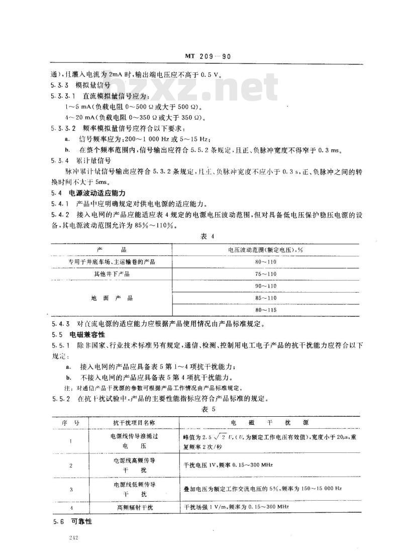 MT 209-1990 煤矿通信 检测 控制用电工电子产品 通用技术要求
