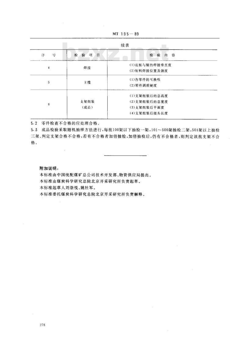 MT 195-1989 煤矿用U型钢可缩性支架制造技术条件