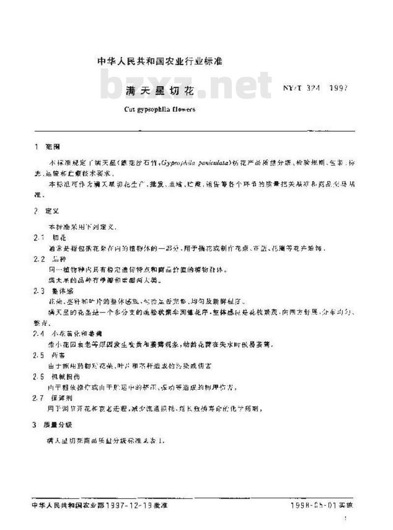 NY/T 324-1997 满天星切花