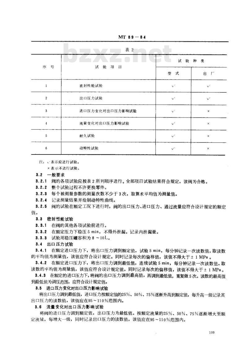 MT 89-1984 煤矿乳化液泵站用减压阀试验规范
