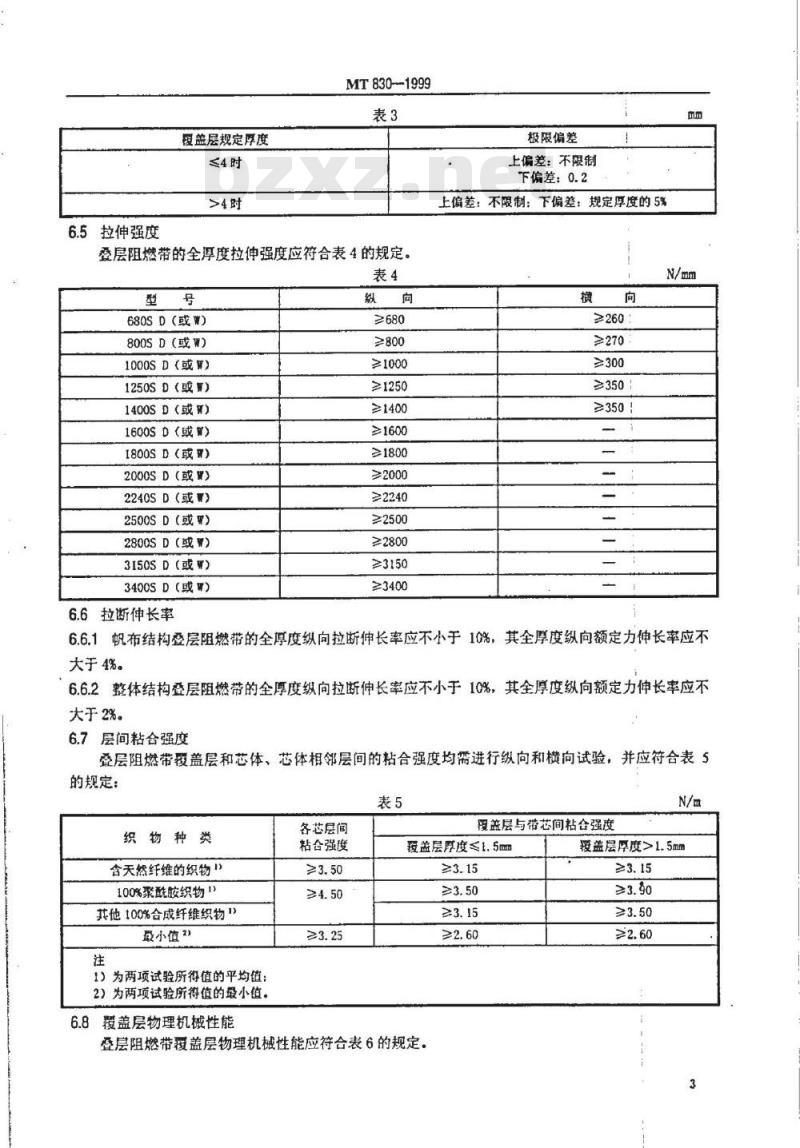 MT 830-1999 煤矿用织物叠层阻燃输送带