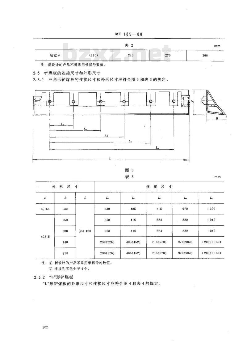 MT 185-1988 工作面用刮板输送机铲煤板型式、基本参数和尺寸