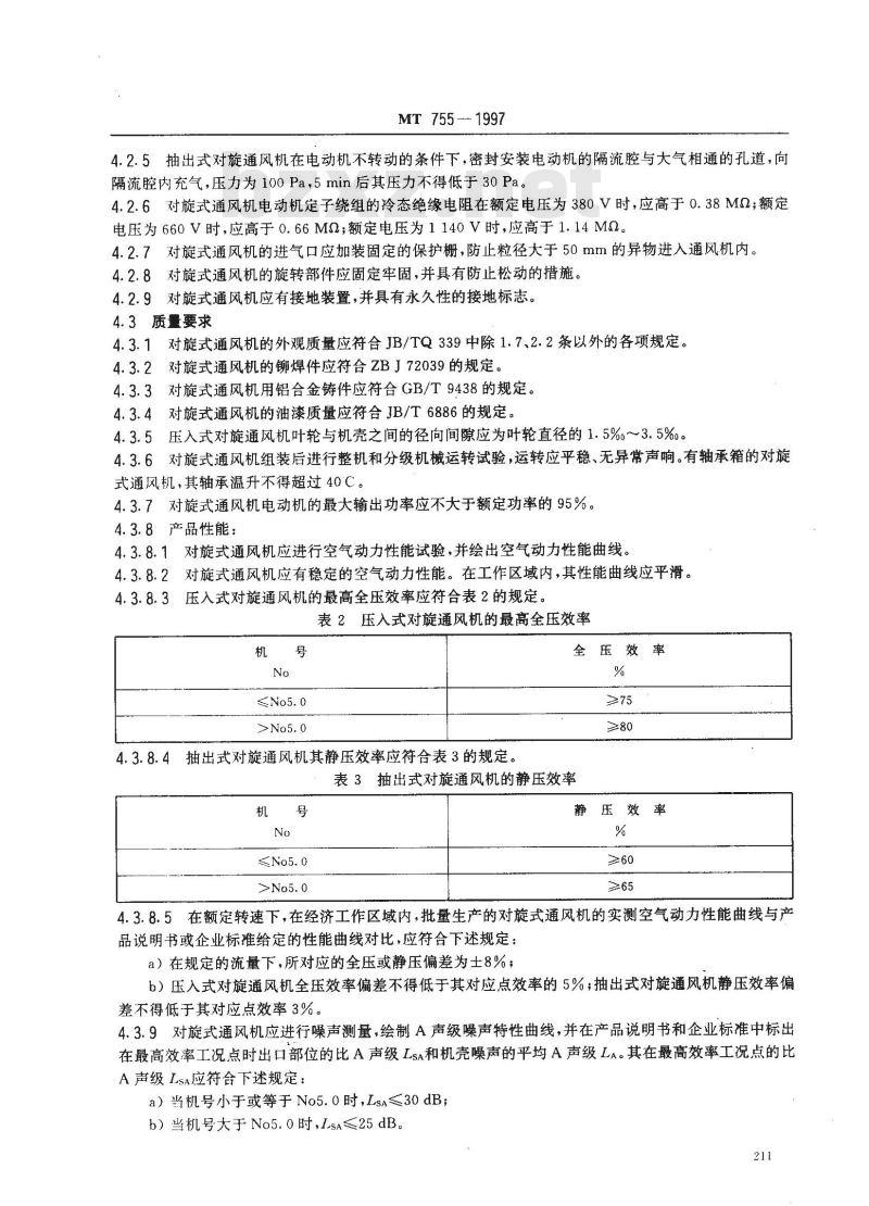 MT 755-1997 对旋式局部通风机技术条件