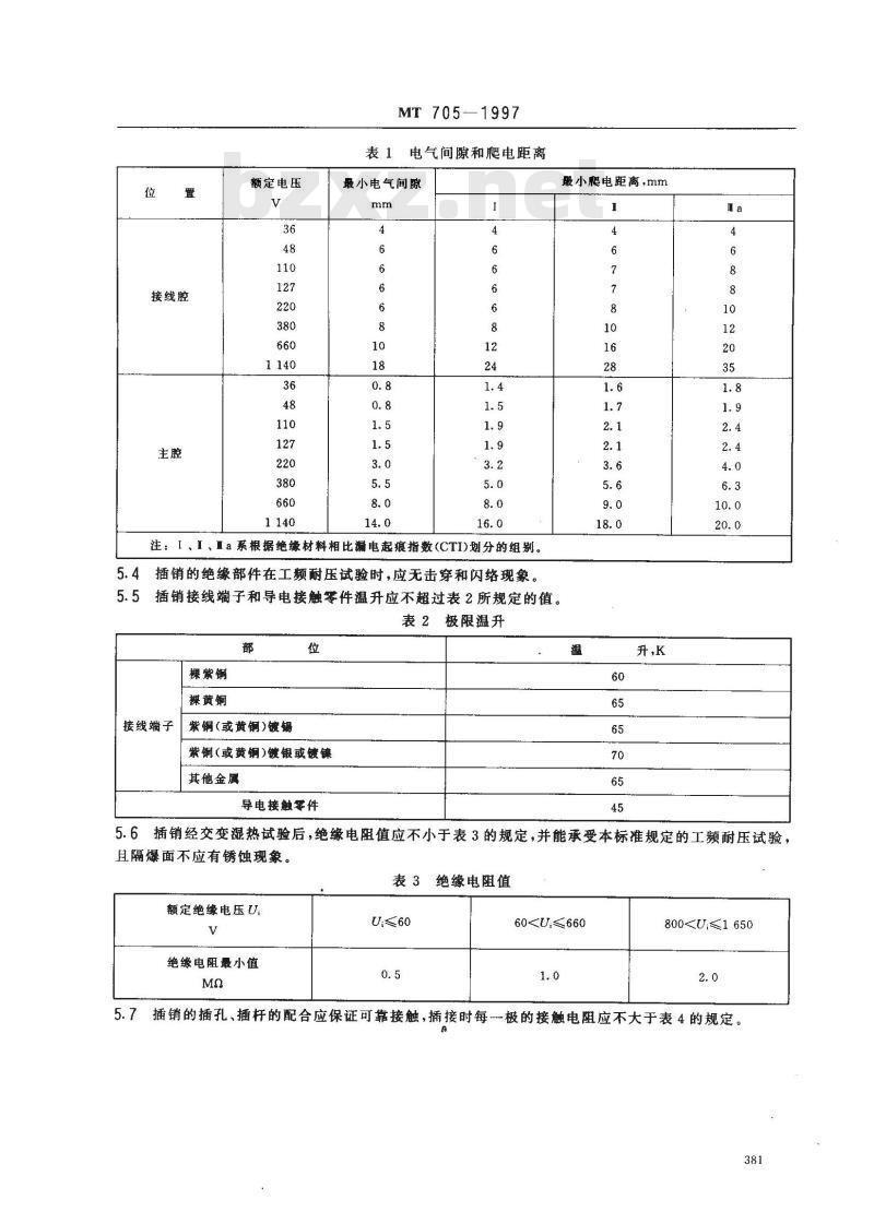 MT 705-1997 煤矿用隔爆型低压插销