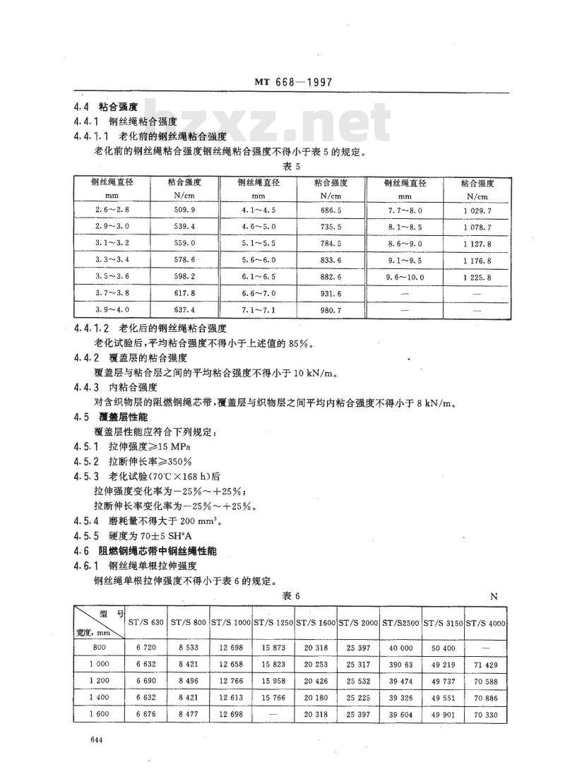 MT 668-1997 煤矿用阻燃钢丝绳芯输送带技术条件
