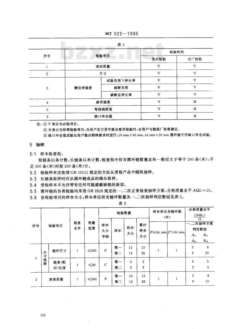 MT 522-1995 矿用高强度圆环链检验规范