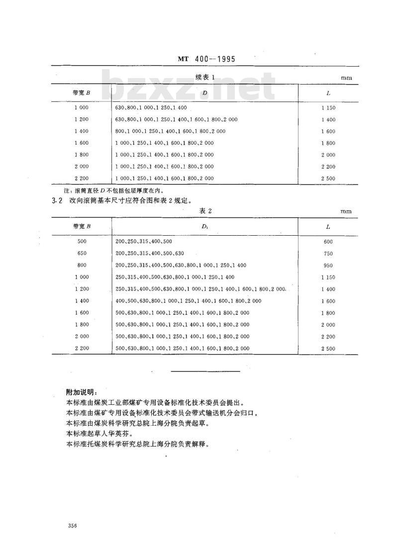 MT 400-1995 煤矿用带式输送机滚筒尺寸系列