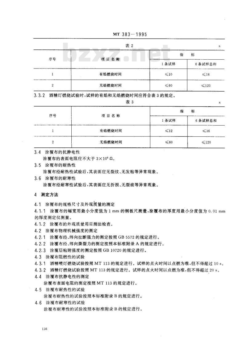 MT 383-1995 煤矿用风筒涂覆布技术条件