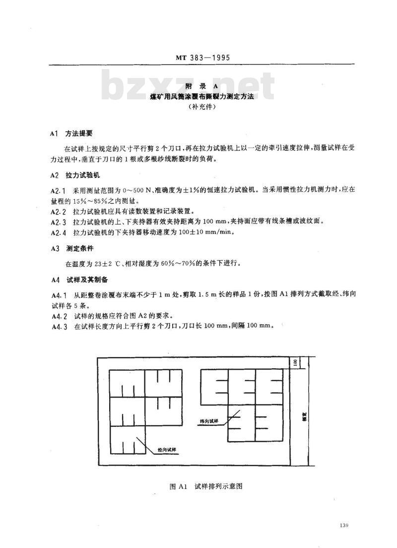 MT 383-1995 煤矿用风筒涂覆布技术条件