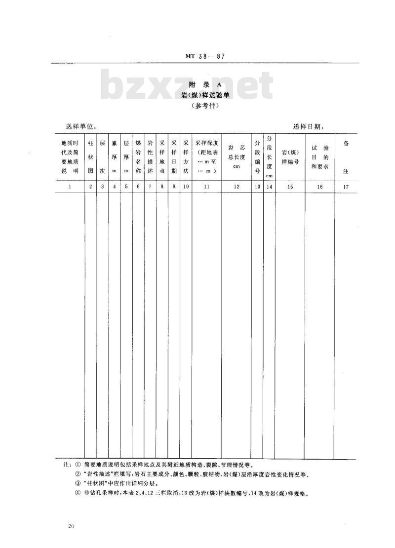MT 38-1987 煤和岩石物理力学性质测定的采样一般规定