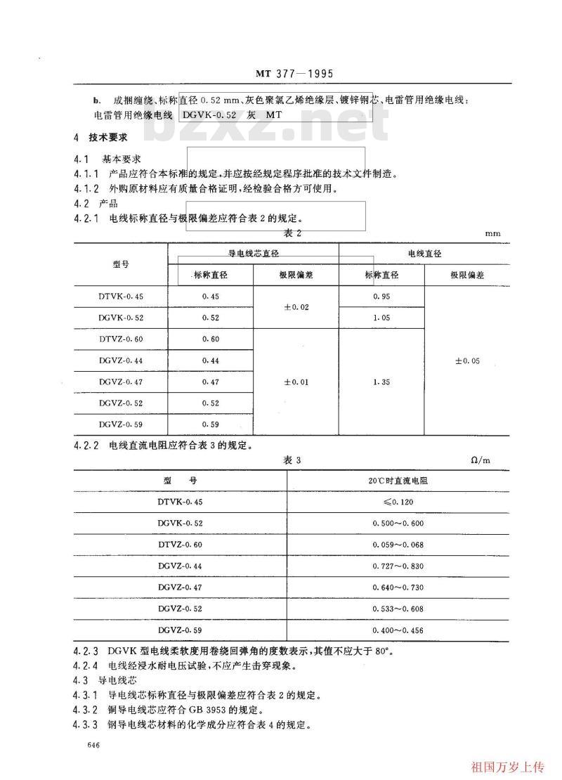 MT 377-1995 电雷管用绝缘电线